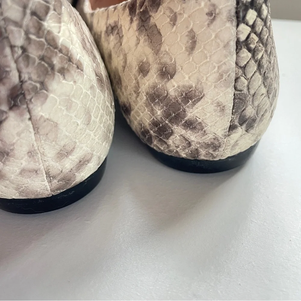 AGL Snake Print Ballet Flats Shoes Leather Pointed Toe Slip On Silver Hardware 7